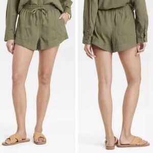 Universal Thread High Waist Olive Green Linen Blend Shorts